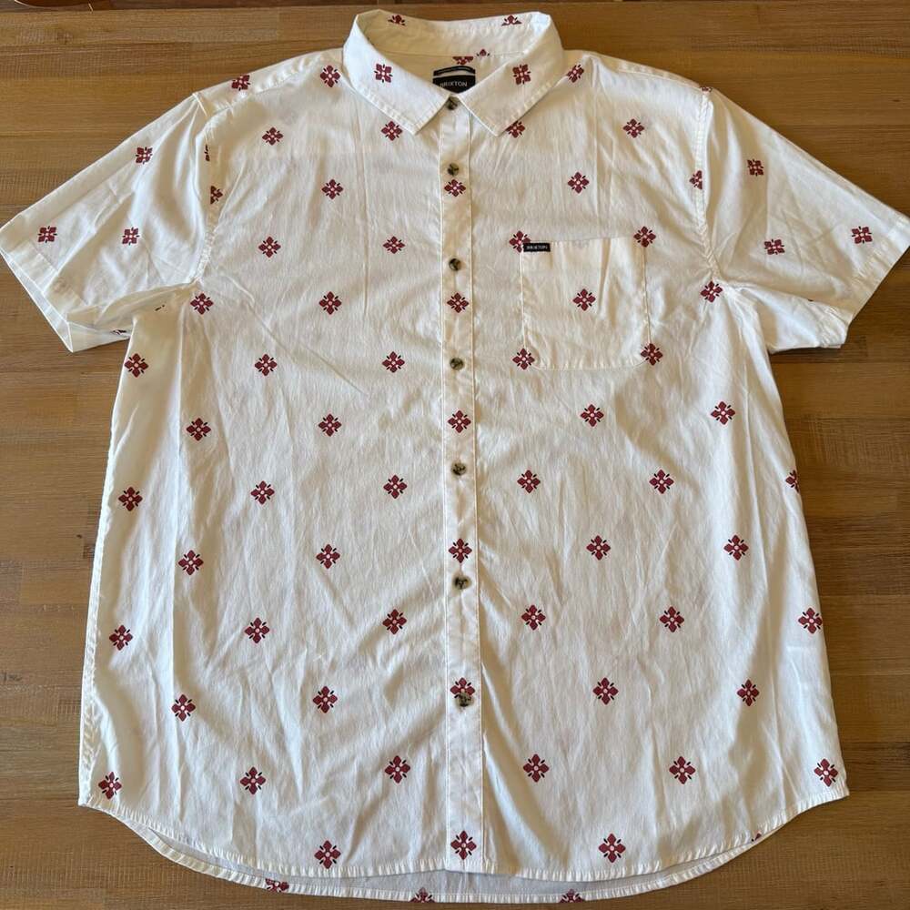 Brixton Charter Print Shirt Mens XXL Off White Red Geo Short Sleeve Woven